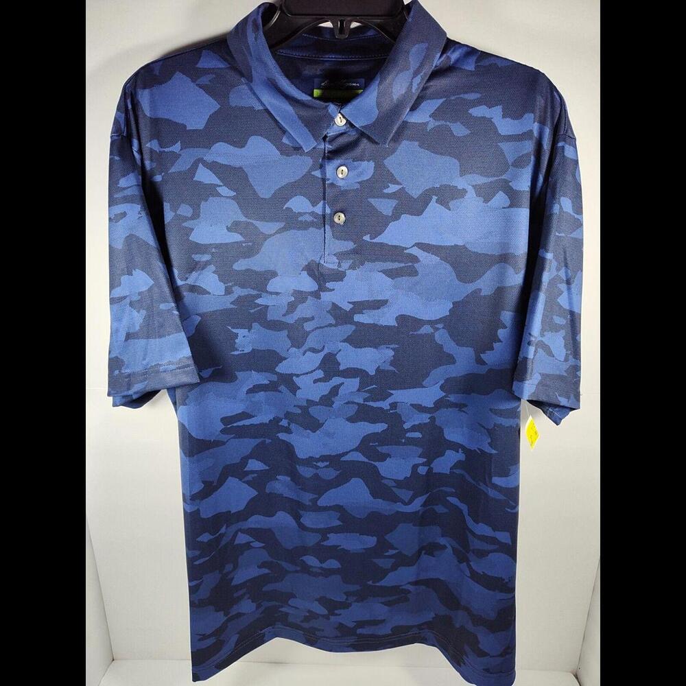Ben Hogan Performance Stretch Polo Men's Size L Blu/Black Camo New With Tag